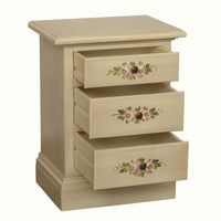 Comodino 3 cassetti legno shabby avorio anticato decori 50x38x65 - Mobili 2G