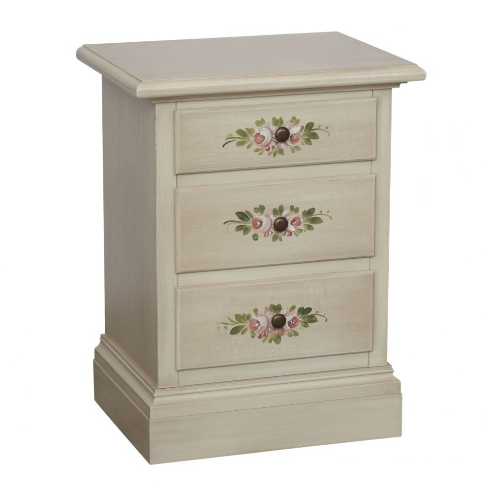 Comodino 3 cassetti legno shabby bianco anticato decori 50x38x65 - Mobili 2G