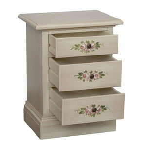 Comodino 3 cassetti legno shabby bianco anticato decori 50x38x65 - Mobili 2G