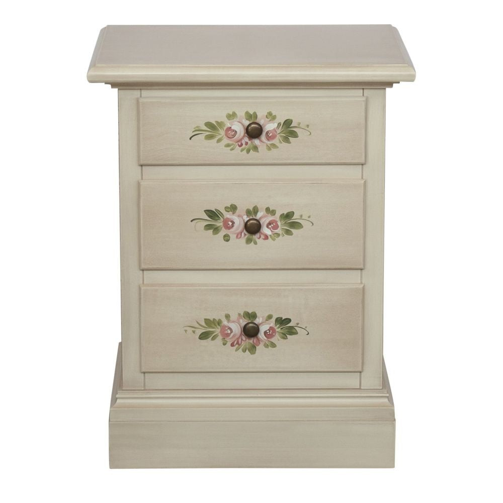 Comodino 3 cassetti legno shabby bianco anticato decori 50x38x65 - Mobili 2G