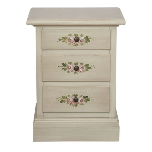 Comodino 3 cassetti legno shabby bianco anticato decori 50x38x65 - Mobili 2G