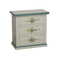 Comodino 3 cassetti legno shabby bianco anticato decori filo azzurro 60x35x64 - Mobili 2G