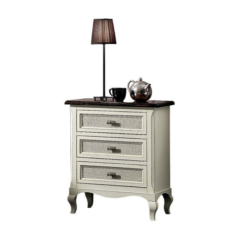 Comodino 3 cassetti legno shabby bianco bicolore 53x38x66 - Mobili 2G