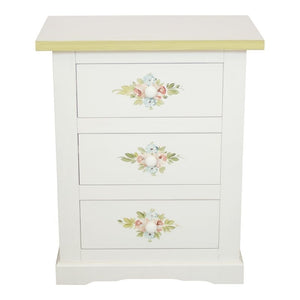 Comodino 3 cassetti legno shabby bianco decori filo verde 60x35x64 - Mobili 2G