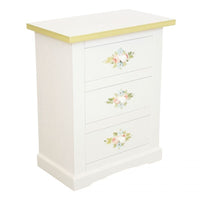 Comodino 3 cassetti legno shabby bianco decori filo verde 60x35x64 - Mobili 2G