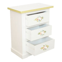 Comodino 3 cassetti legno shabby bianco decori filo verde 60x35x64 - Mobili 2G