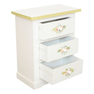 Comodino 3 cassetti legno shabby bianco decori filo verde 60x35x64 - Mobili 2G