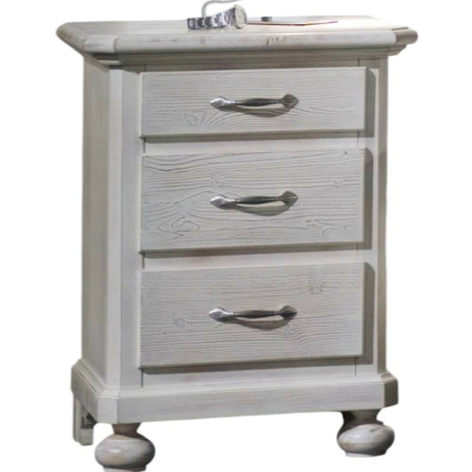  comodino 3 cassetti legno shabby bianco spazzolato 50x38x66 (2215) - Mobili 2G