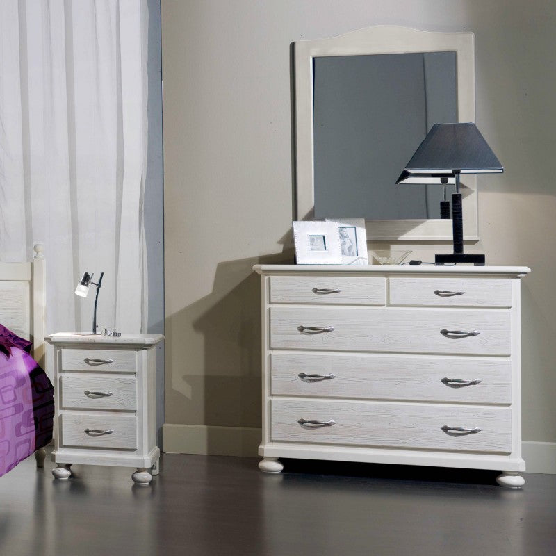  comodino 3 cassetti legno shabby bianco spazzolato 50x38x66 (2215) - Mobili 2G