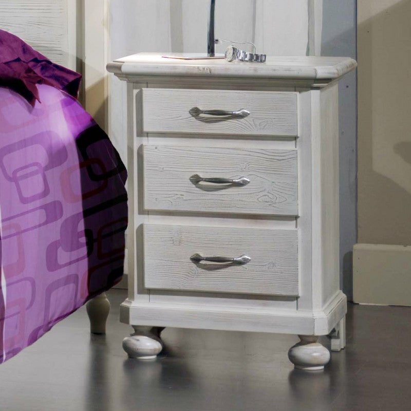  comodino 3 cassetti legno shabby bianco spazzolato 50x38x66 (2215) - Mobili 2G