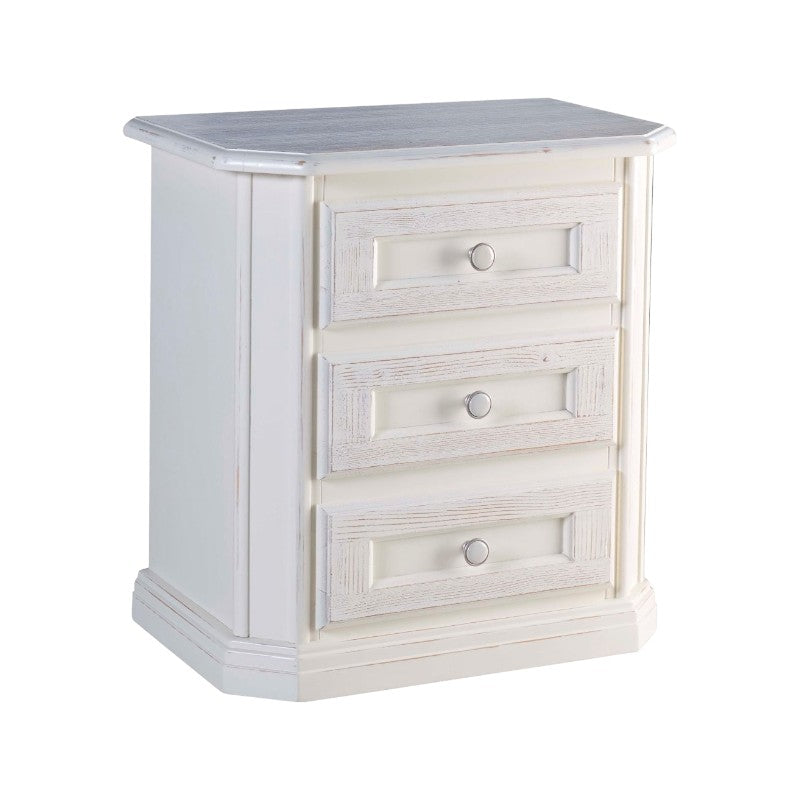 comodino 3 cassetti legno shabby bianco spazzolato 61x39x64 (2217) - Mobili 2G