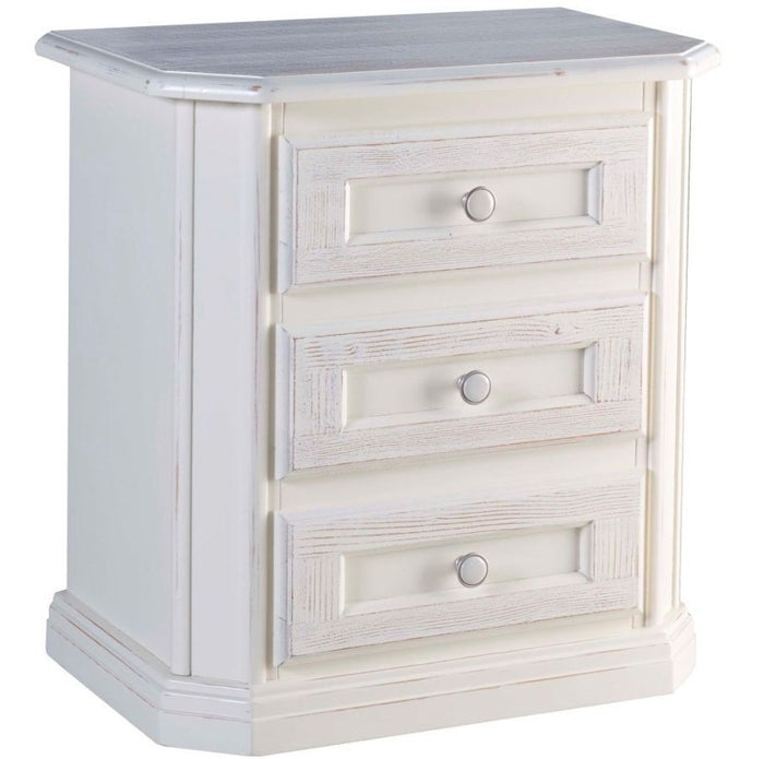 comodino 3 cassetti legno shabby bianco spazzolato 61x39x64 (2217) - Mobili 2G