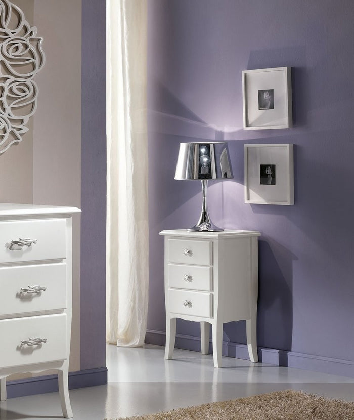 Comodino 3 cassetti shabby legno massiccio bianco 45x34x71 - Mobili 2G