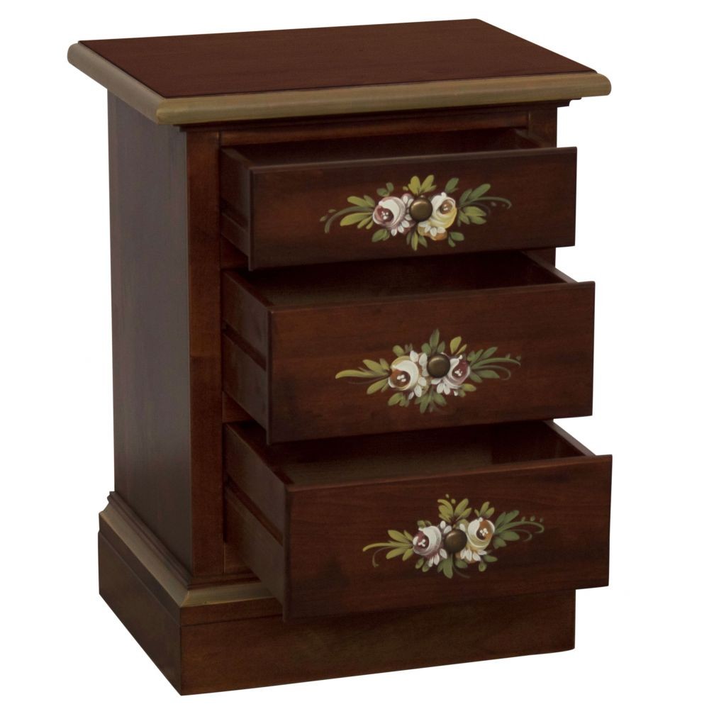 Comodino arte povera 3 cassetti legno noce scuro decori 50x38x65 - Mobili 2G