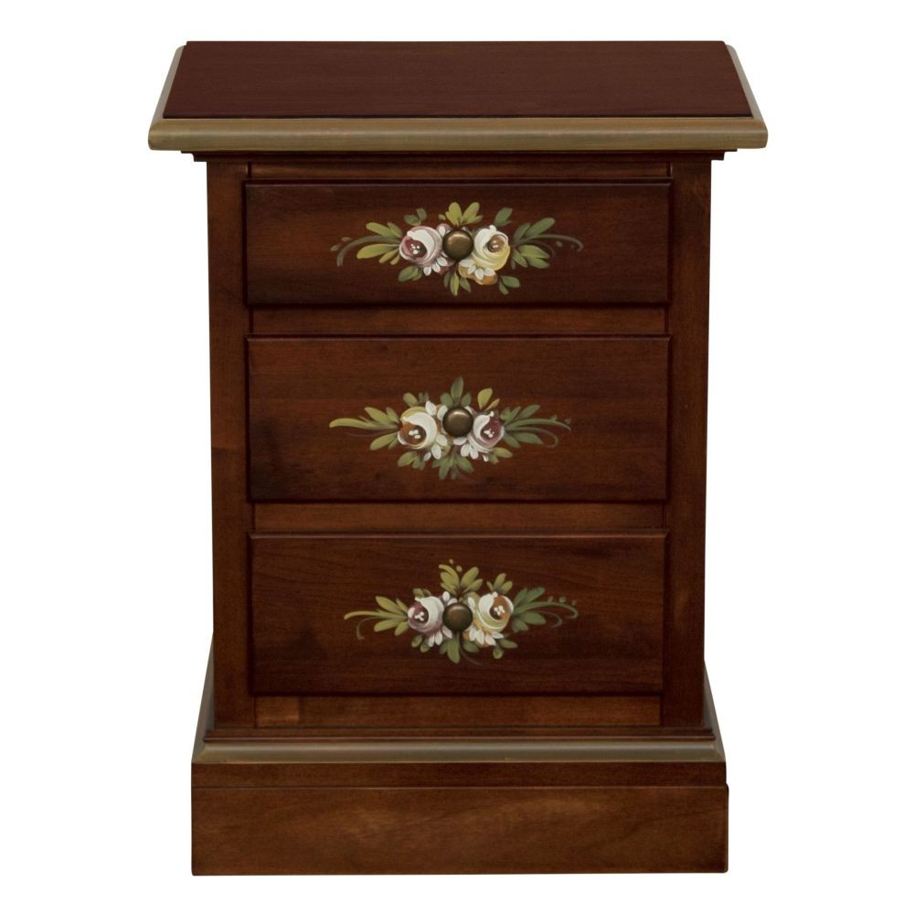 Comodino arte povera 3 cassetti legno noce scuro decori 50x38x65 - Mobili 2G