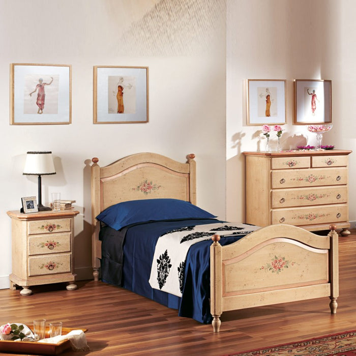  comodino arte povera 3 cassetti legno shabby avorio antico rosa 50x38x66 (1436) - Mobili 2G