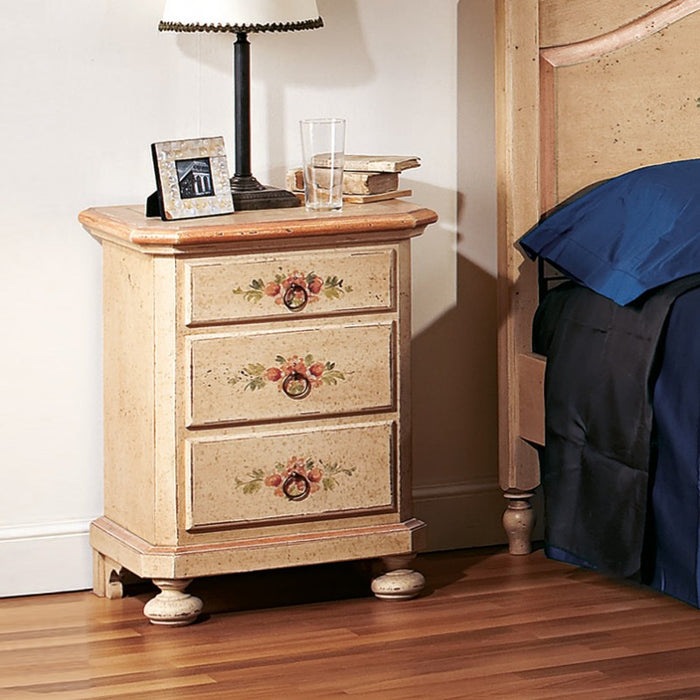  comodino arte povera 3 cassetti legno shabby avorio antico rosa 50x38x66 (1436) - Mobili 2G