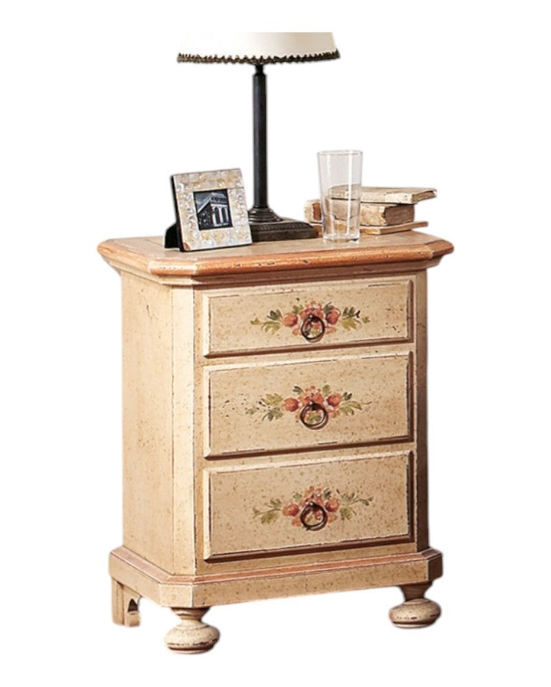 comodino arte povera 3 cassetti legno shabby avorio antico rosa 50x38x66 (1436) - Mobili 2G