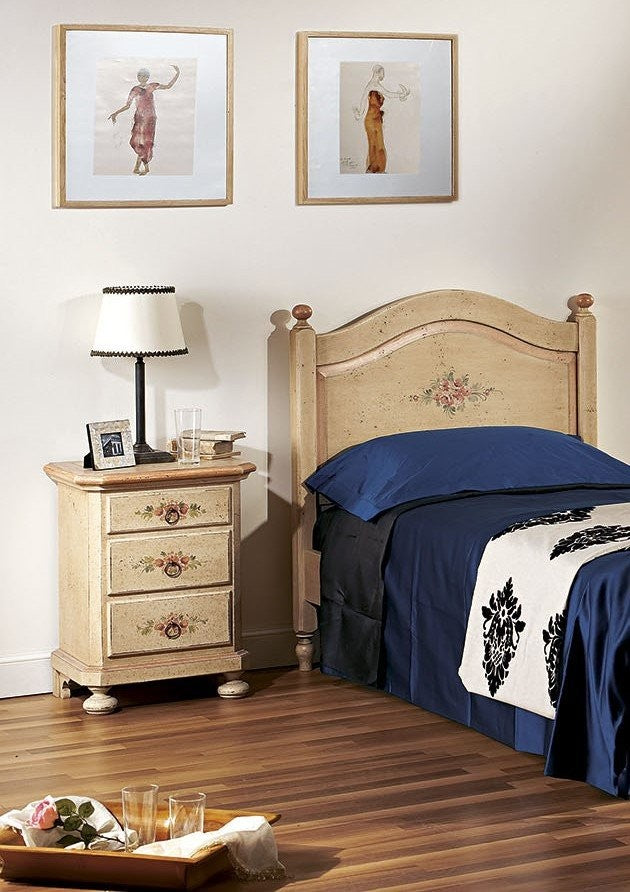  comodino arte povera 3 cassetti legno shabby avorio antico rosa 50x38x66 (1436) - Mobili 2G