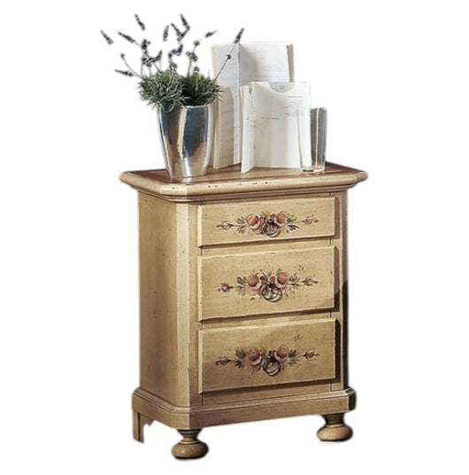  comodino arte povera 3 cassetti legno shabby avorio rosso 50x38x66 (1423) - Mobili 2G