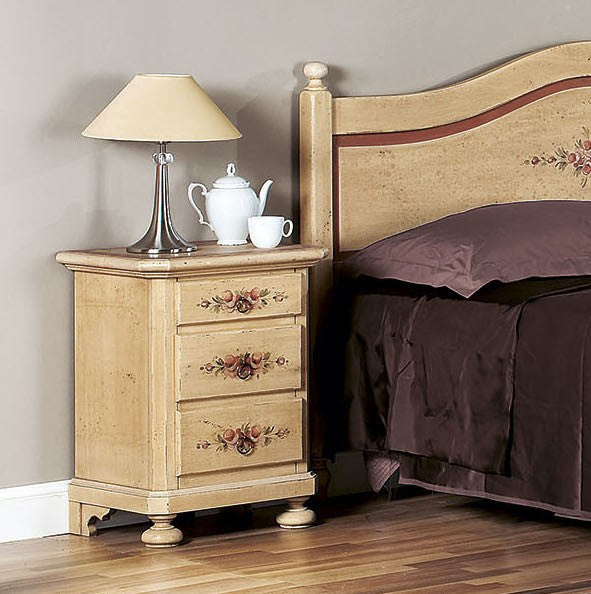  comodino arte povera 3 cassetti legno shabby avorio rosso 50x38x66 (1423) - Mobili 2G