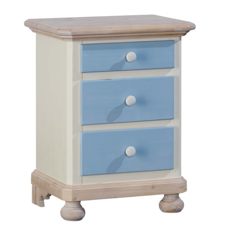  comodino arte povera 3 cassetti legno shabby azzurro miele 50x38x65 (2211) - Mobili 2G