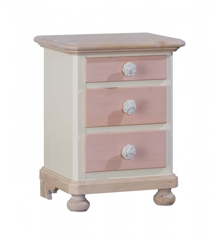  comodino arte povera 3 cassetti legno shabby rosa miele 50x38x65 (2209) - Mobili 2G