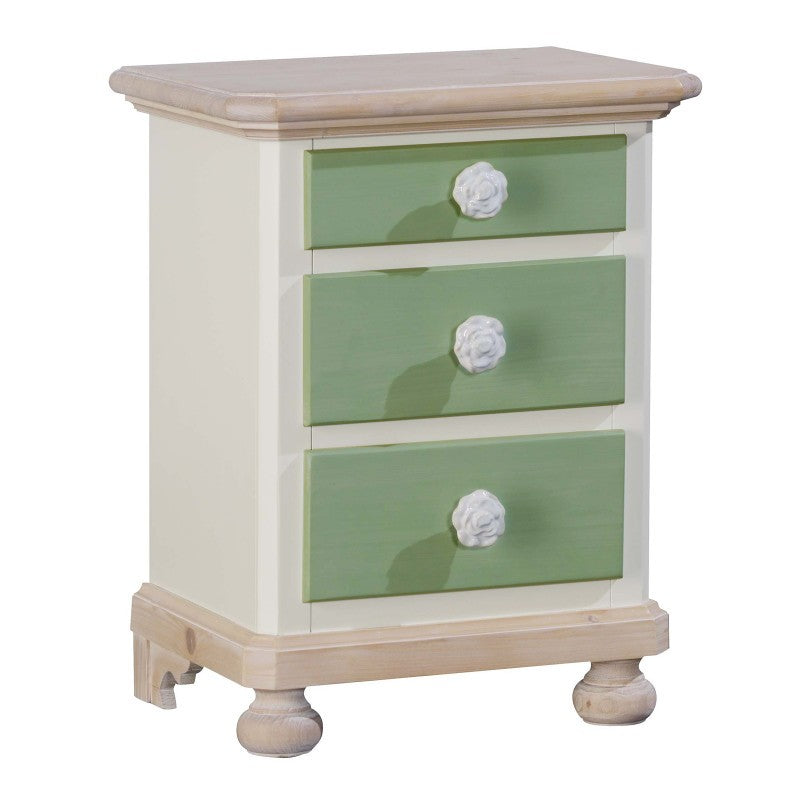  comodino arte povera 3 cassetti legno shabby verde miele 50x38x65 (2213) - Mobili 2G