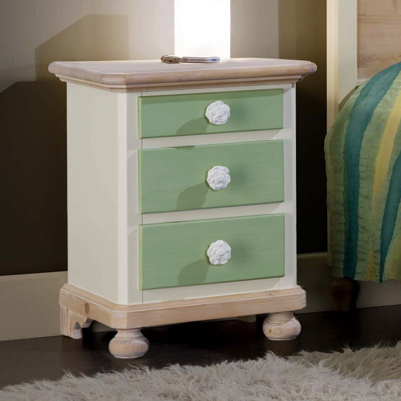  comodino arte povera 3 cassetti legno shabby verde miele 50x38x65 (2213) - Mobili 2G