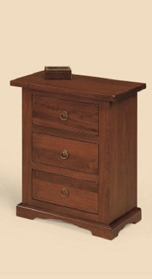 Comodino arte povera in legno 3 cassetti tinta noce 60x35x70 (78) - Mobili 2G