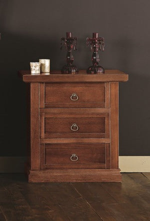 Comodino arte povera in legno 3 cassetti tinta noce 64x35x62 (77) - Mobili 2G