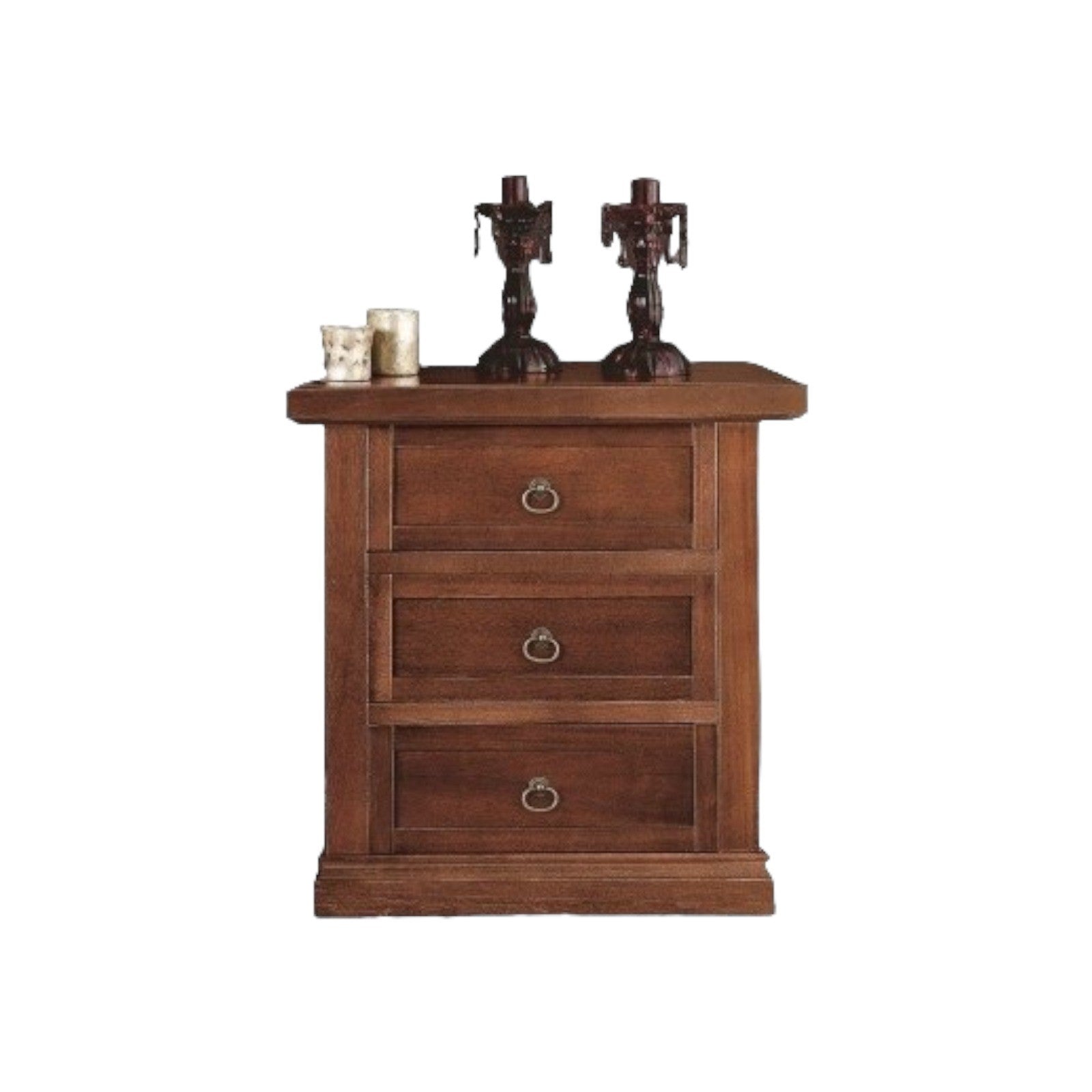 Comodino arte povera in legno 3 cassetti tinta noce 64x35x62 (77) - Mobili 2G