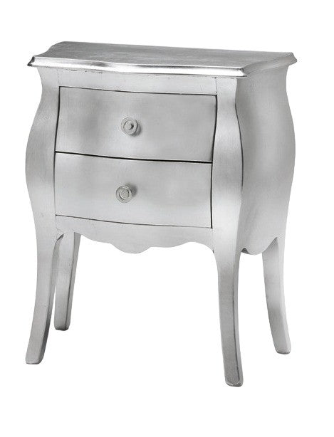 Comodino bombato 2 cassetti legno argento 49x29x61 (1252) - Mobili 2G