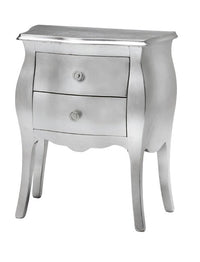 Comodino bombato 2 cassetti legno argento 49x29x61 (1252) - Mobili 2G