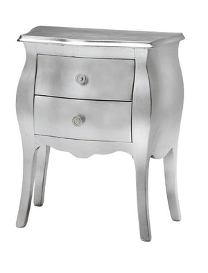 Comodino bombato 2 cassetti legno argento 49x29x61 (1252) - Mobili 2G