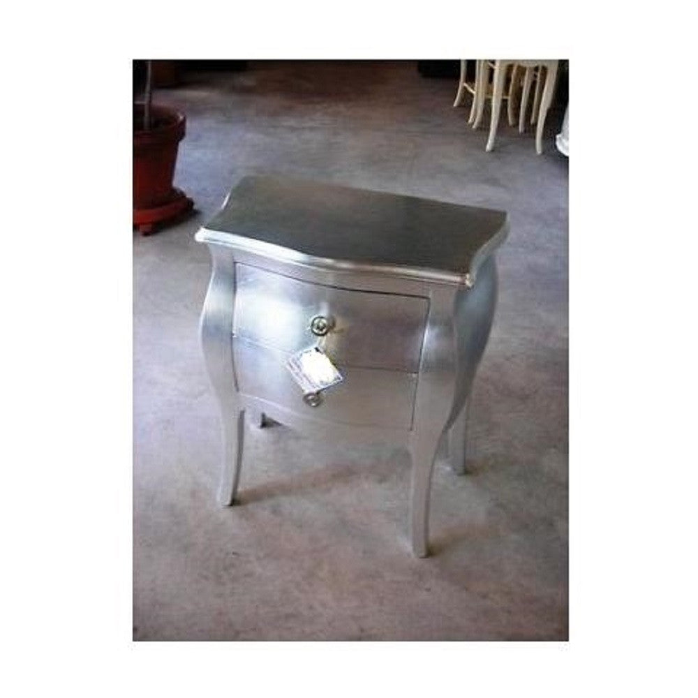 Comodino bombato 2 cassetti legno argento 49x29x61 (1252) - Mobili 2G