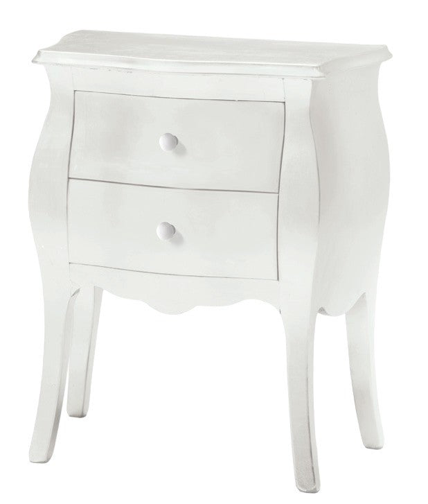 Comodino bombato 2 cassetti legno bianco opaco 49x29x61 (1018) - Mobili 2G