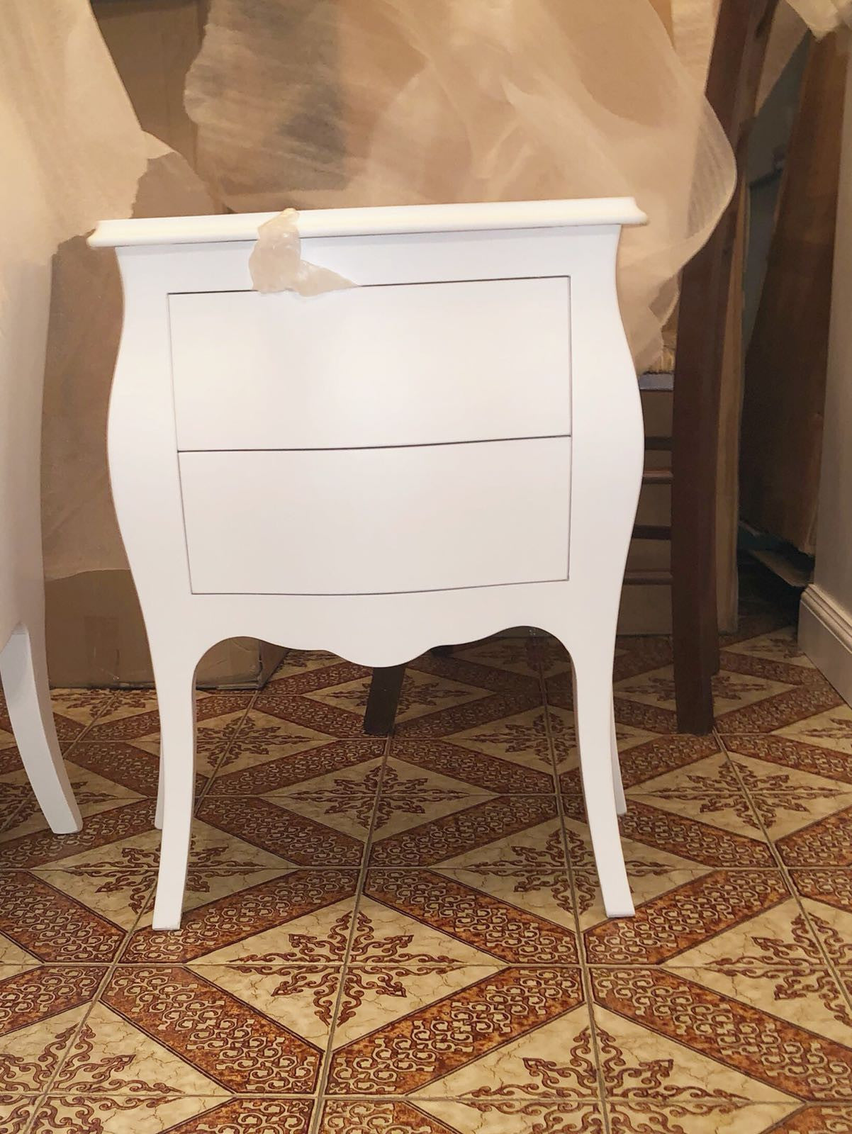 Comodino bombato 2 cassetti legno bianco opaco 49x29x61 (1018) - Mobili 2G