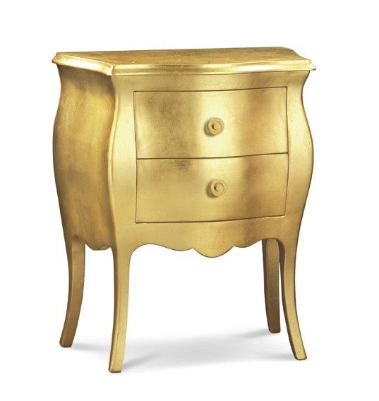 Comodino bombato 2 cassetti legno oro 49x29x61