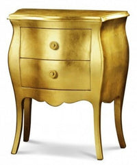 Comodino bombato 2 cassetti legno oro 49x29x61