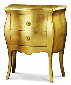 Comodino bombato 2 cassetti legno oro 49x29x61