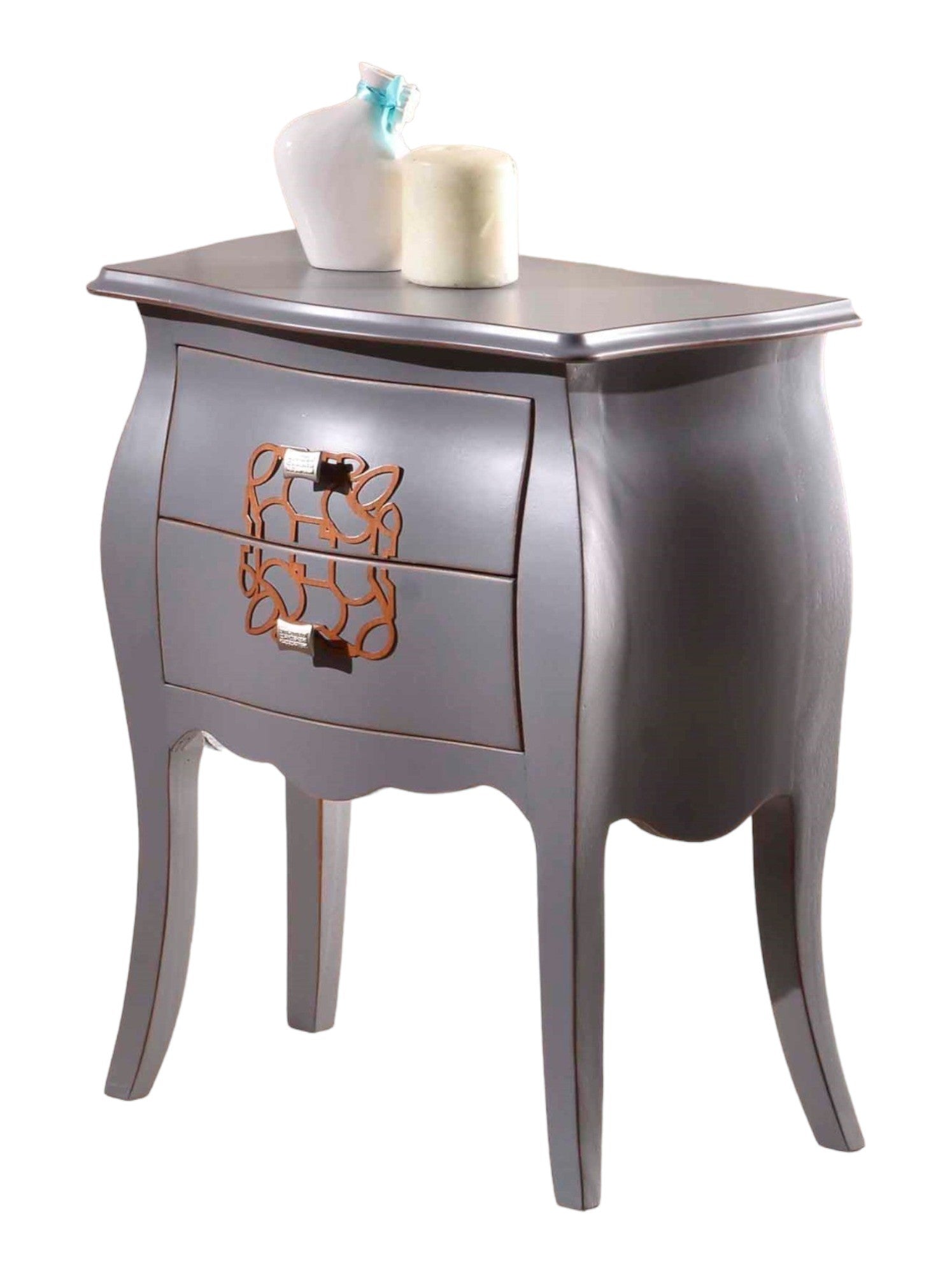 Comodino bombato legno grigio spigolato 50x30x60