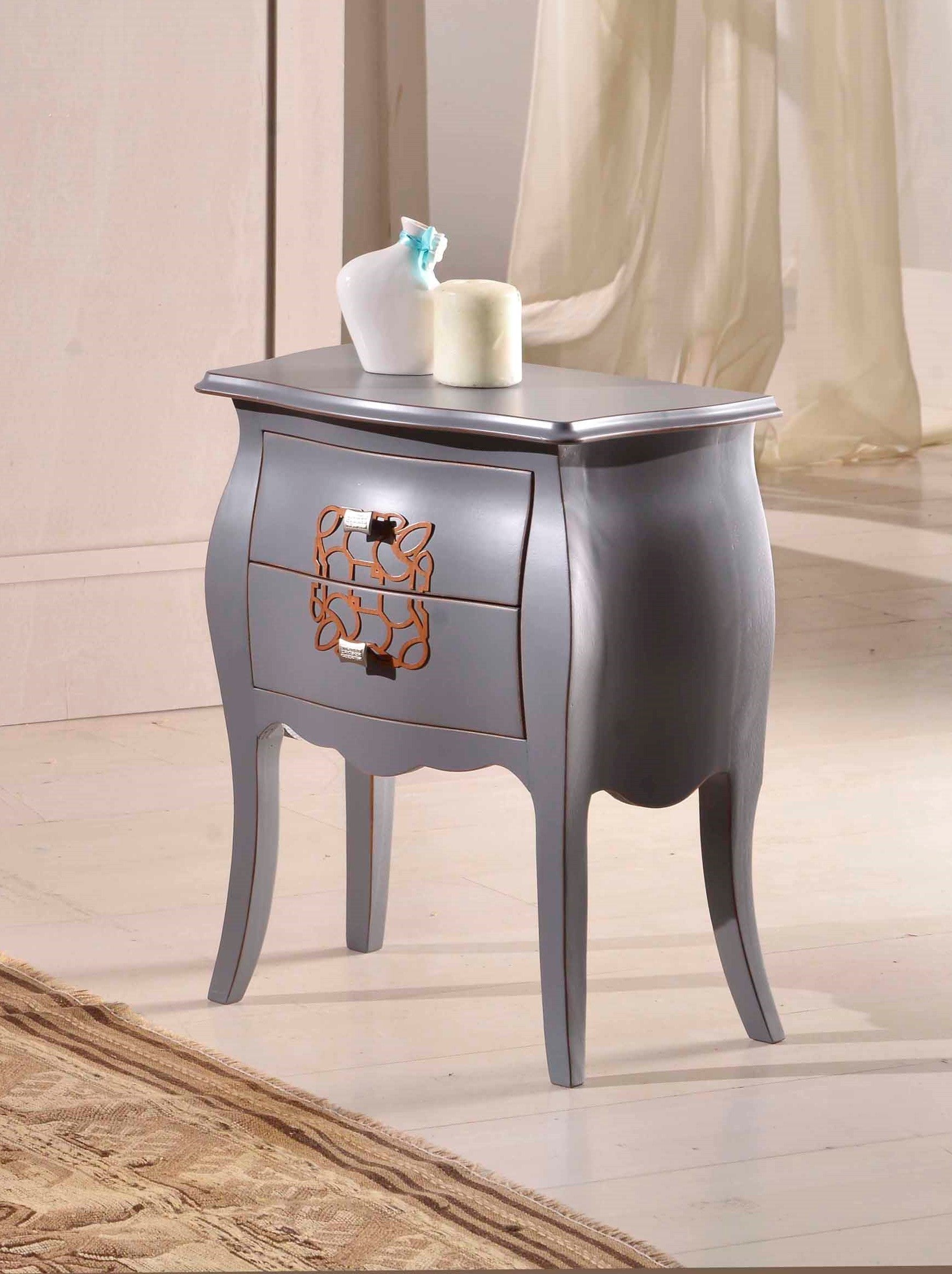 Comodino bombato legno grigio spigolato 50x30x60