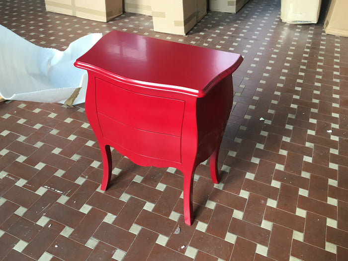 Comodino bombato legno rosso brillante 50x30x60