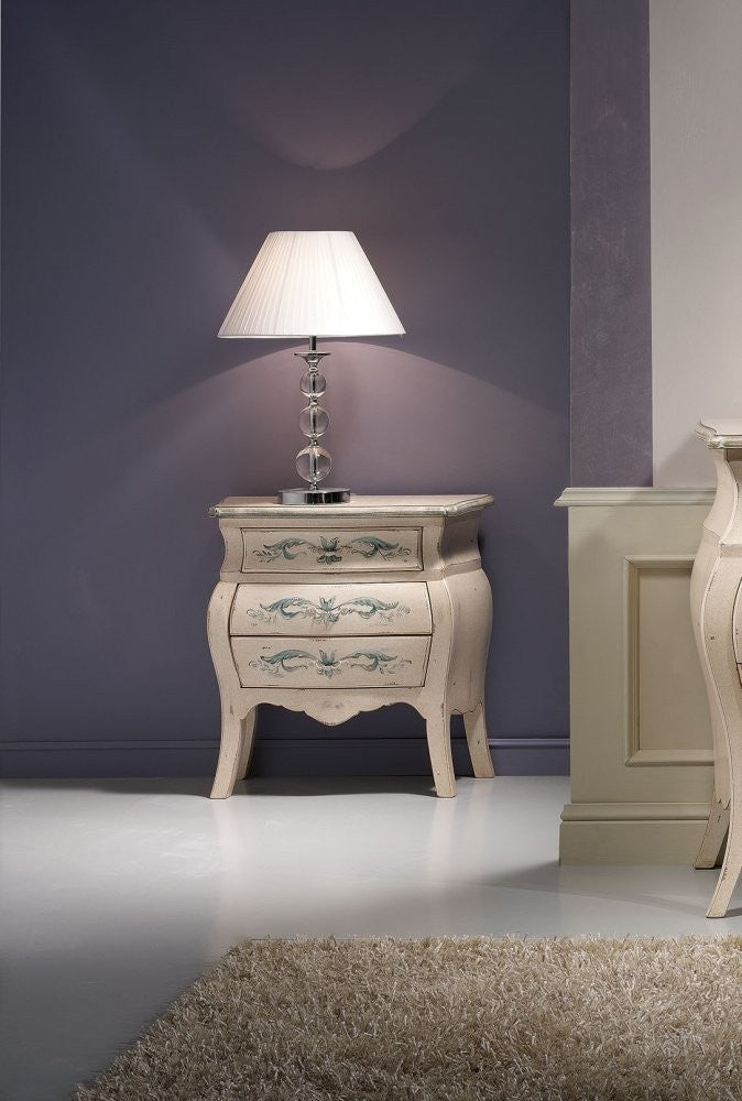 Comodino bombato shabby legno avorio decori floreali 62x32x65 (1369) - Mobili 2G
