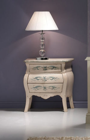 Comodino bombato shabby legno avorio decori floreali 62x32x65 (1369) - Mobili 2G
