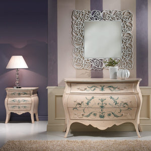 Comodino bombato shabby legno avorio decori floreali 62x32x65 (1369) - Mobili 2G