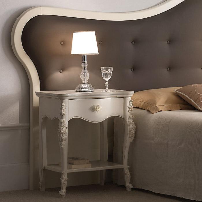 Comodino classico 1 cassetto 1 ripiano in legno bianco l.57 p.40 h.68 - Mobili 2G