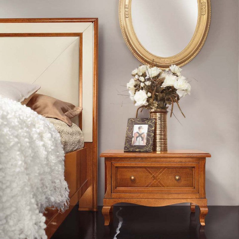 Comodino classico 1 cassetto legno intarsiato bassano 62x43x41 - Mobili 2G