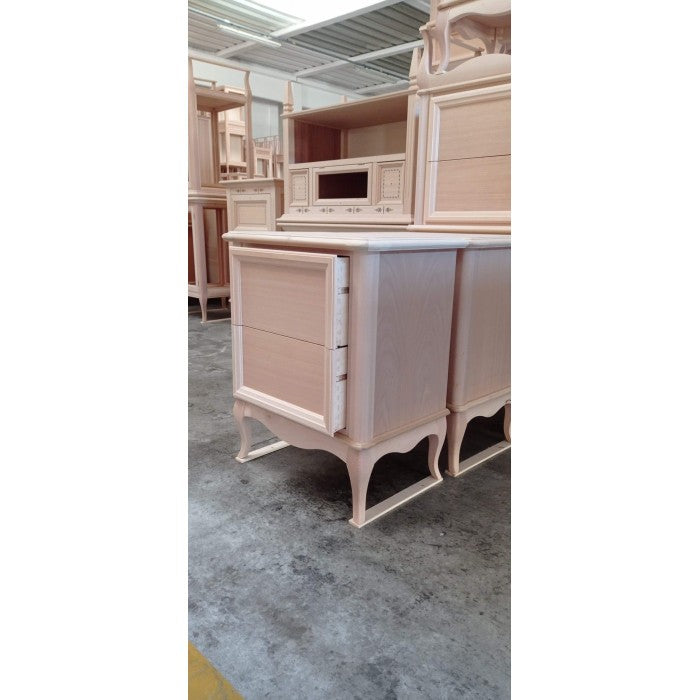 Comodino classico 2 cassetti legno grezzo 61x41x71 - Mobili 2G